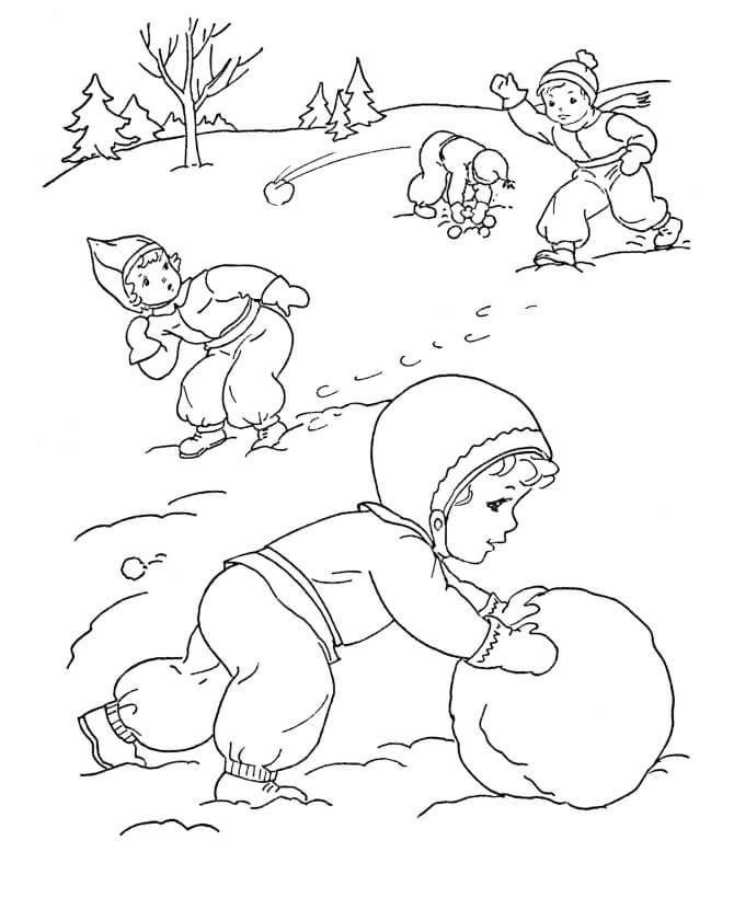 Betty rollt einen großen Schneeball