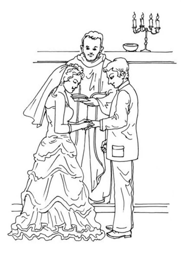 Bräutigam mit Braut und Priester