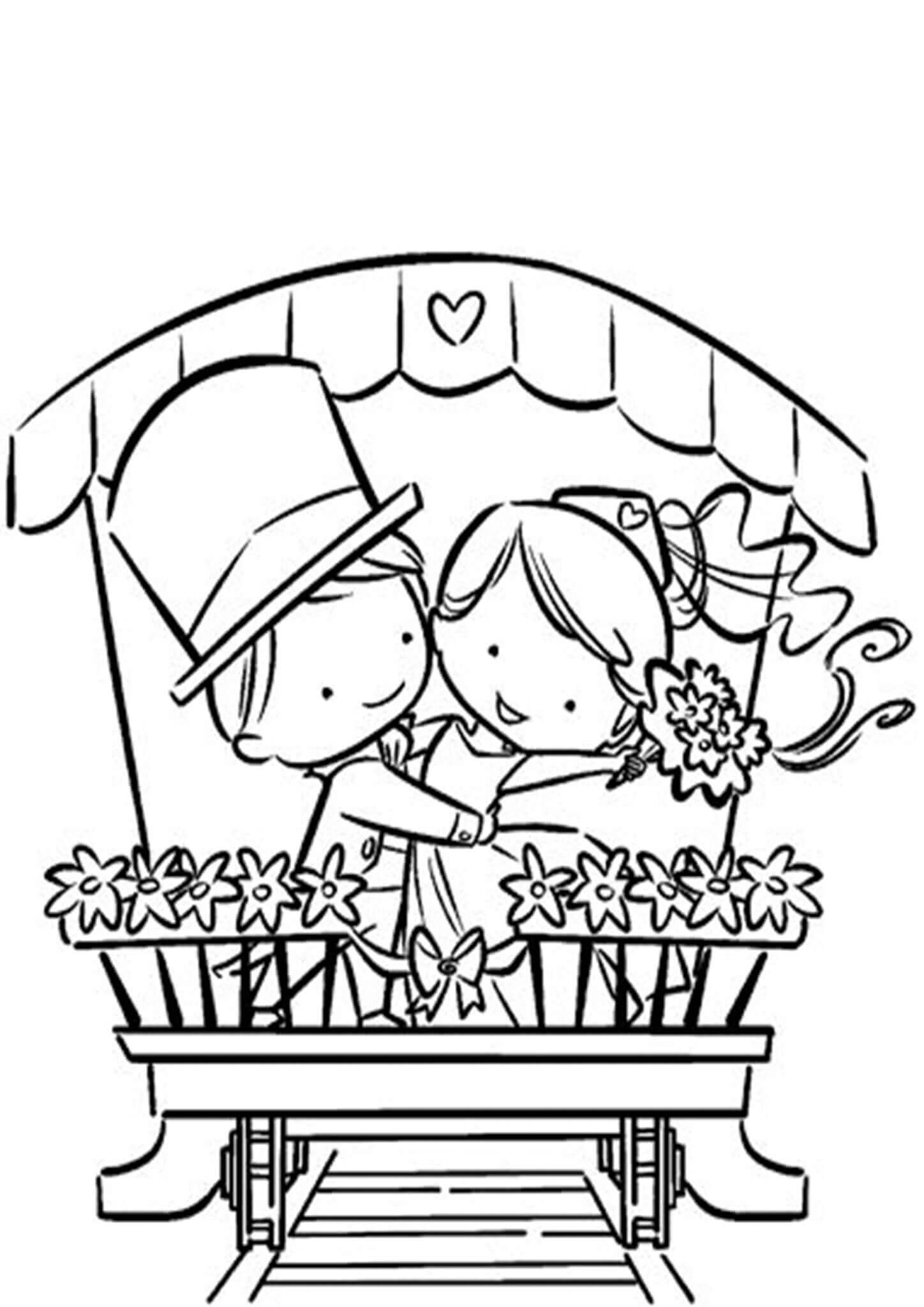 Bräutigam und Braut mit Blumen Zeichnen