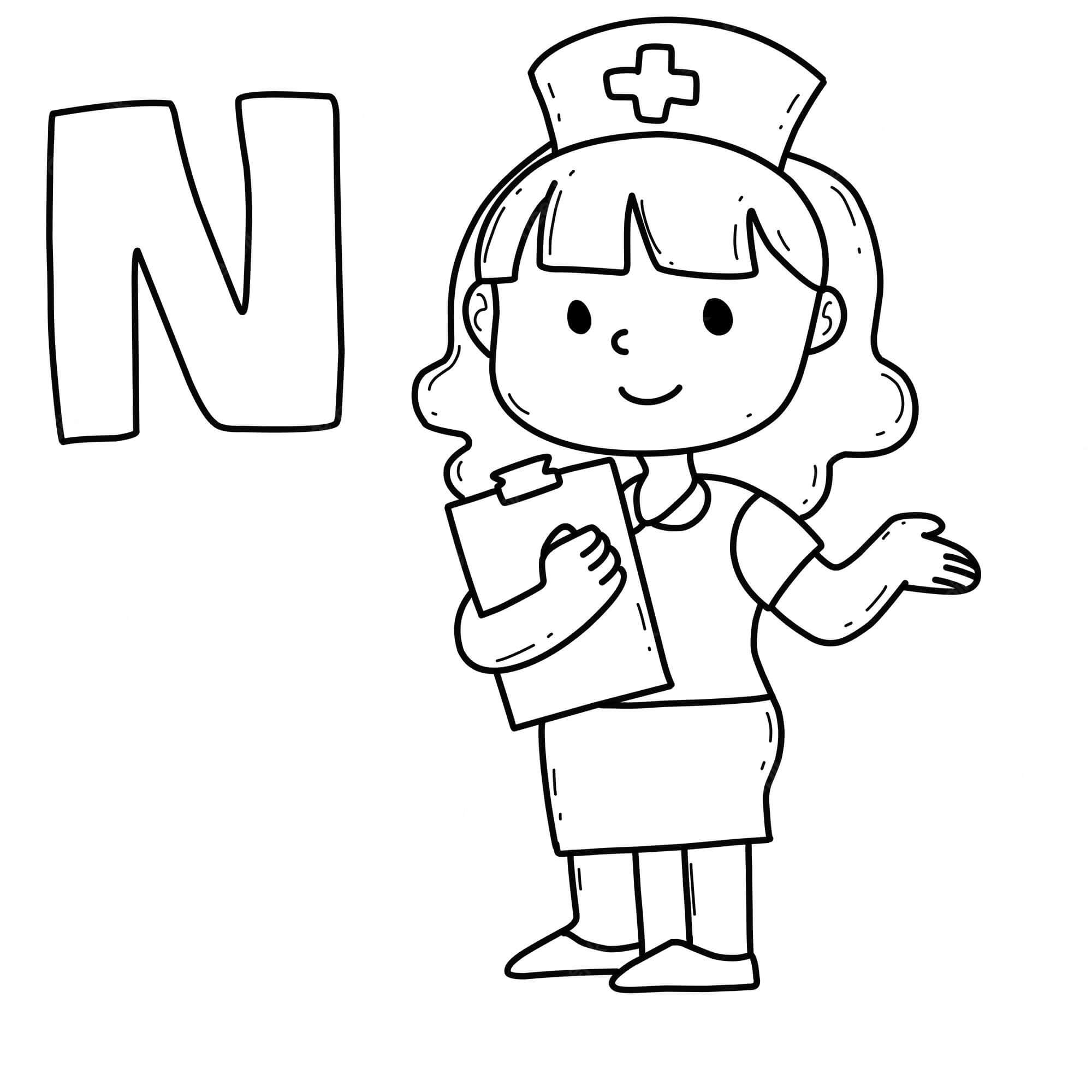 Buchstabe N mit Krankenschwester