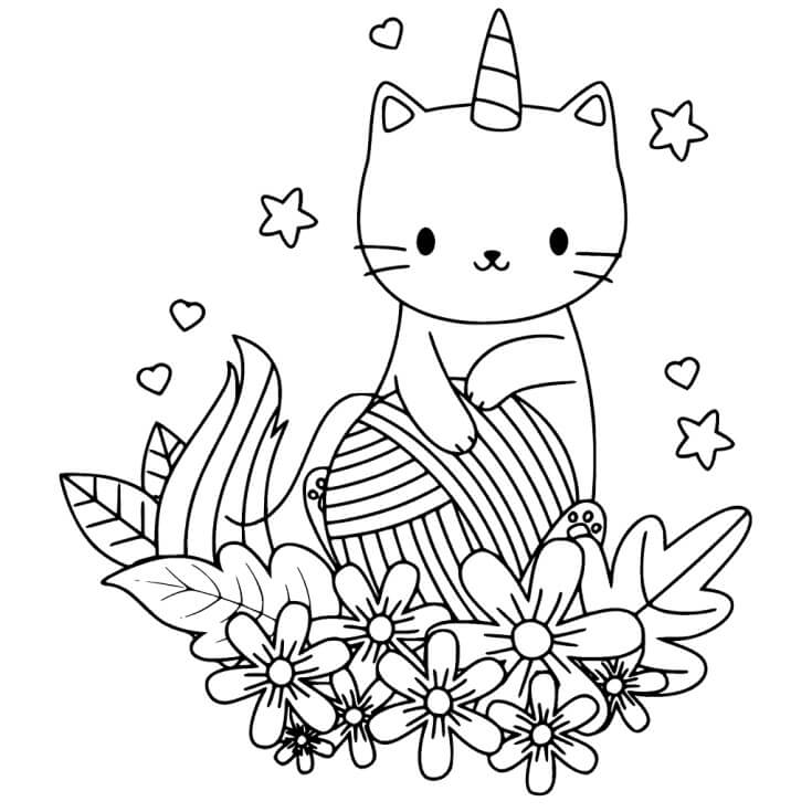 Cat Unicorn with Flowers