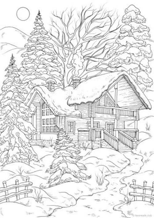 Haus mit Bäumen im Winter
