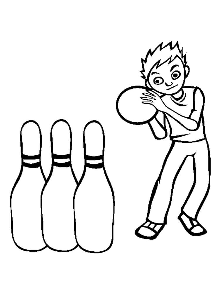Junge hält Bowlingkugel mit Pin Drei