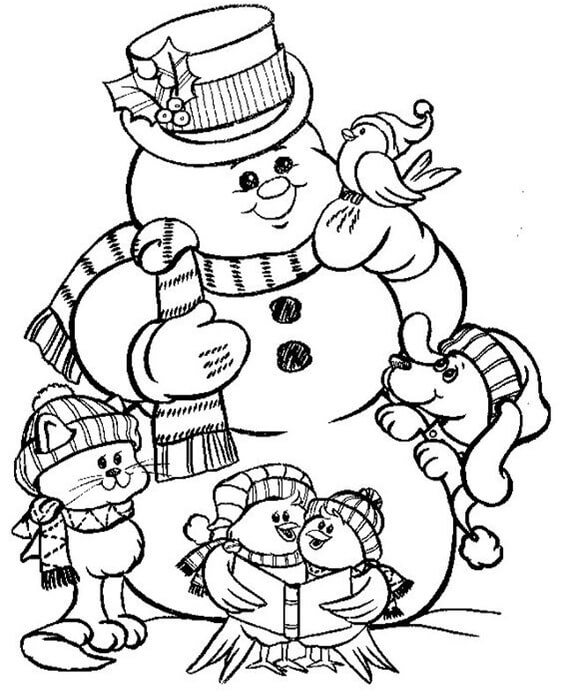 Schneemann mit Tieren im Winter