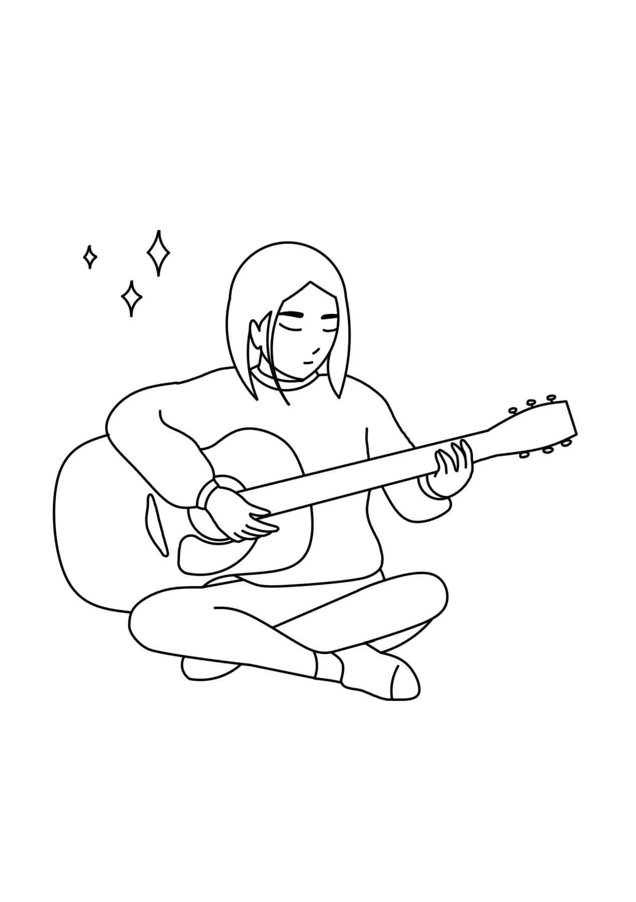 Anime-Mädchen, das Akustikgitarre Spielt