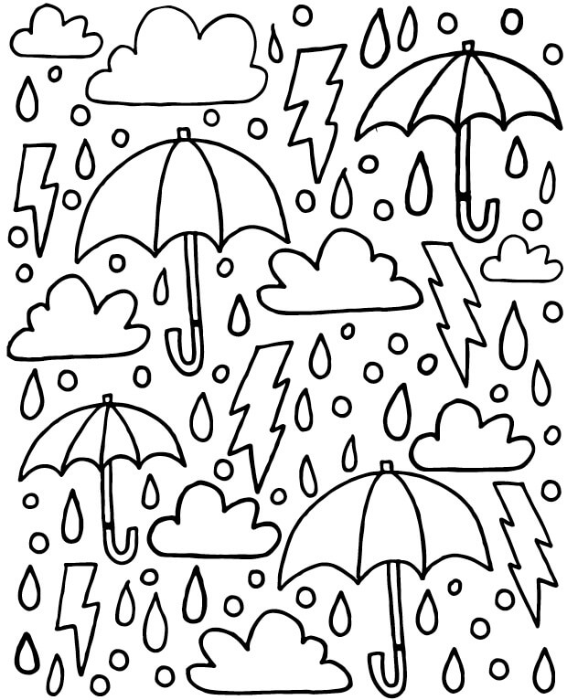 Bewölkter Regen und Regenschirm