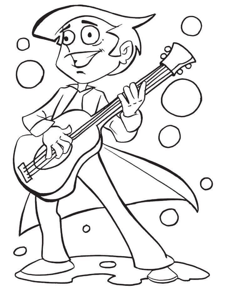 Cartoon-Charakter, der Gitarre Spielt