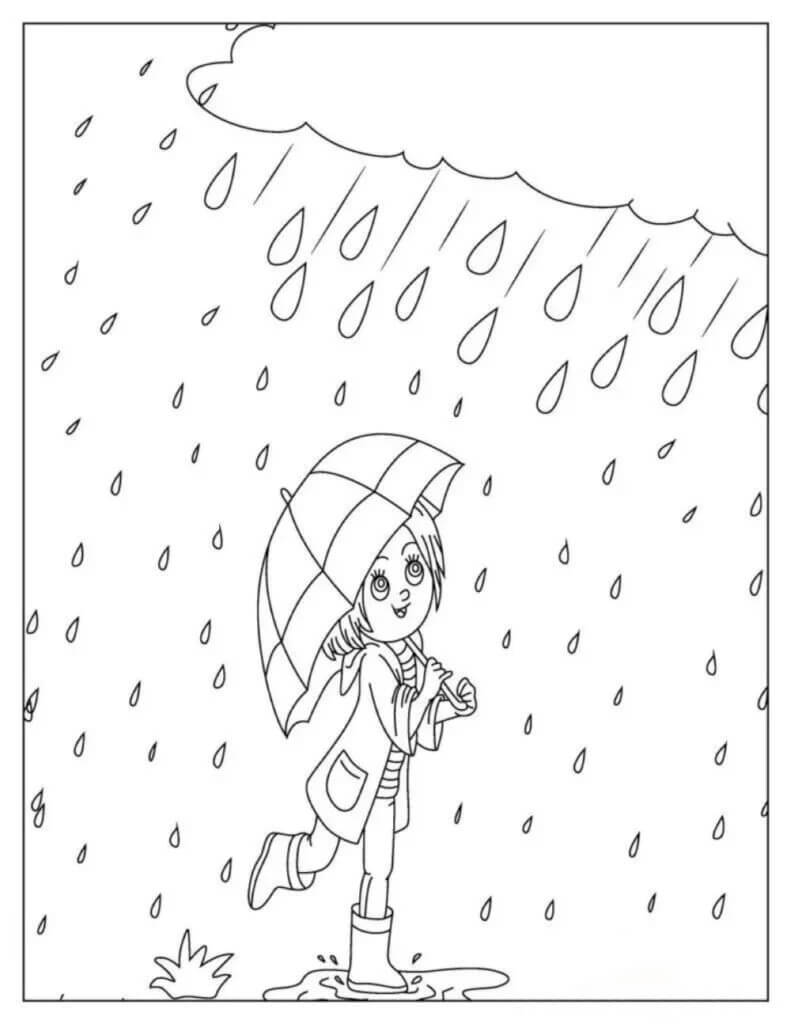 Cartoon-Mädchen mit Regenschirm im Regen