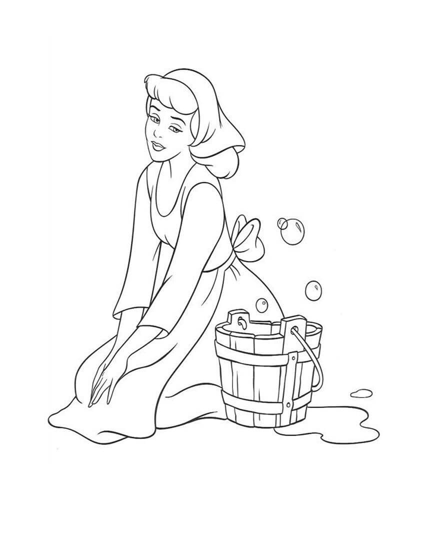 Cinderella und Eimer mit Reinigungswasser