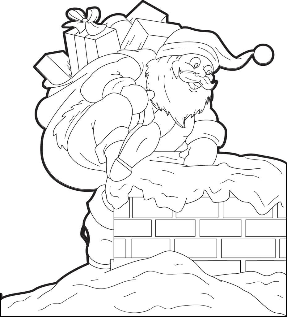 Der Weihnachtsmann Klettert auf den Schornstein