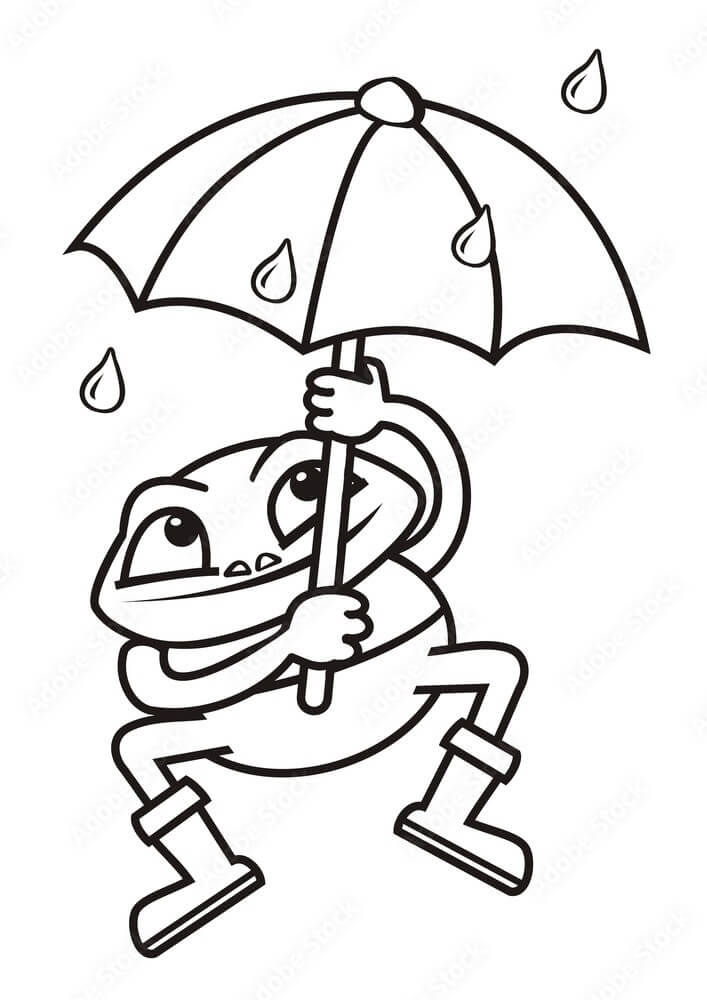 Frosch hält Regenschirm