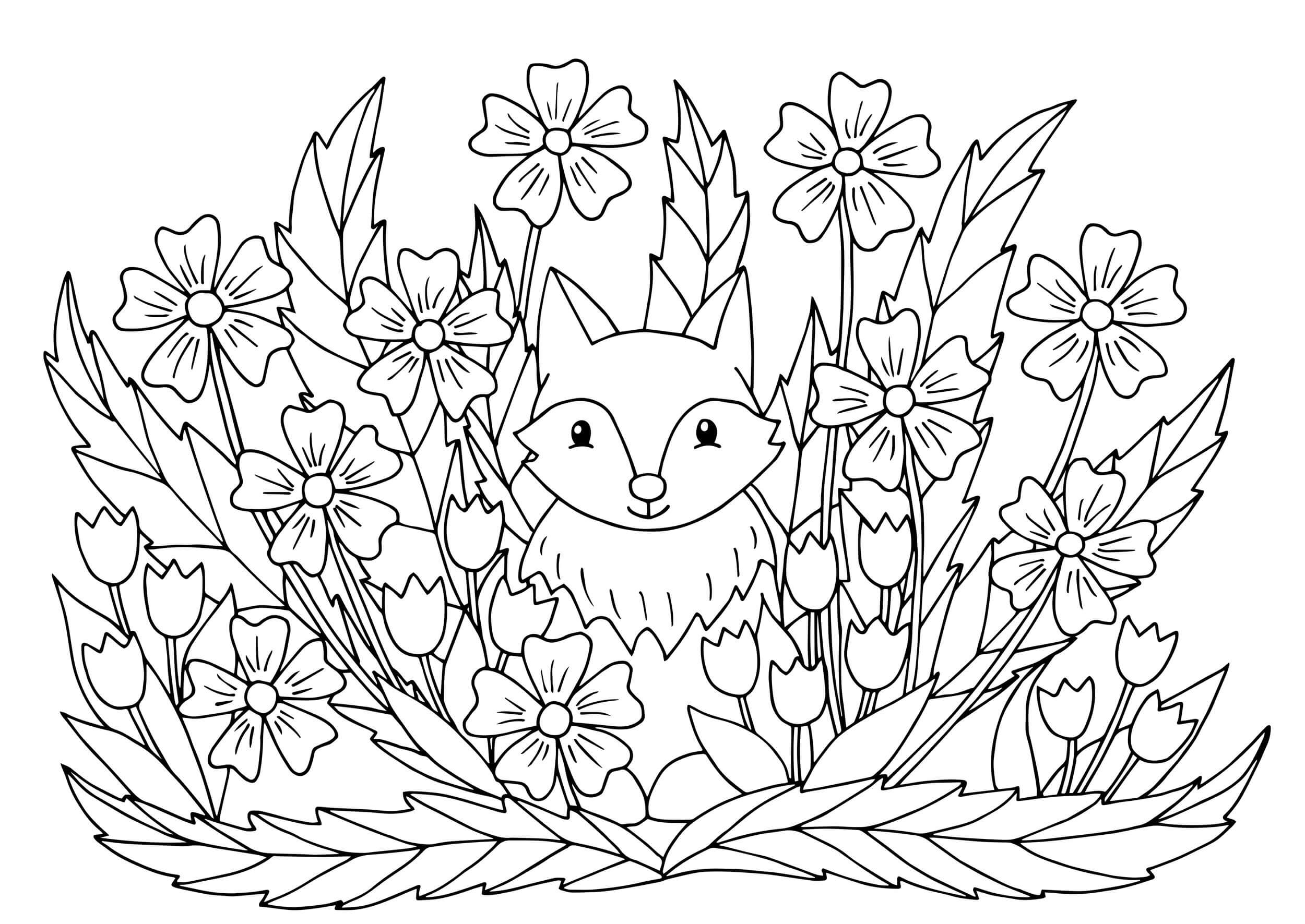 Fuchs im Blumenbusch