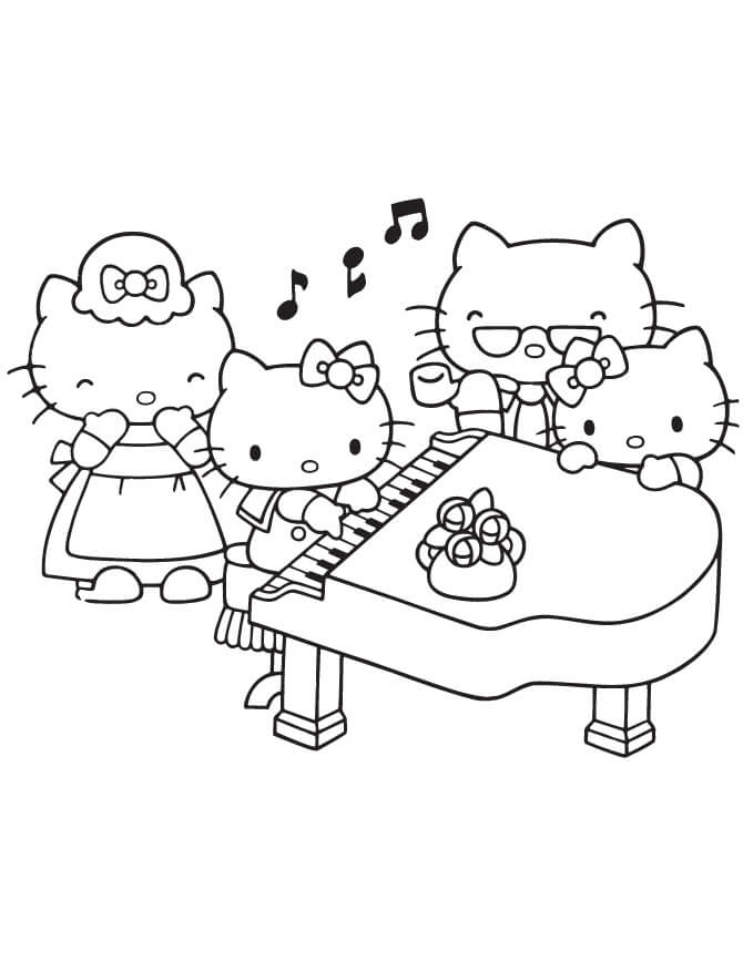 Hallo Kitty spielt Klavier mit der Familie