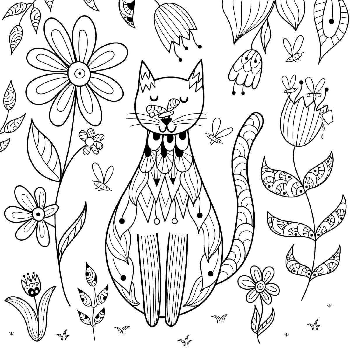 Katze mit Blumen