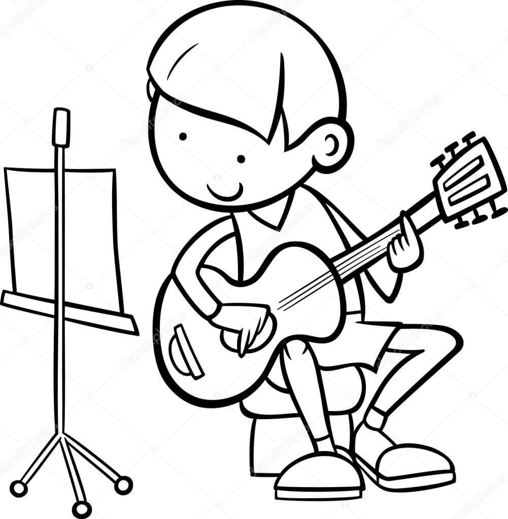 Lächelnder Junge spielt Gitarre