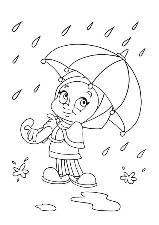 Lächelndes kleines Mädchen mit Regenschirm im Regen