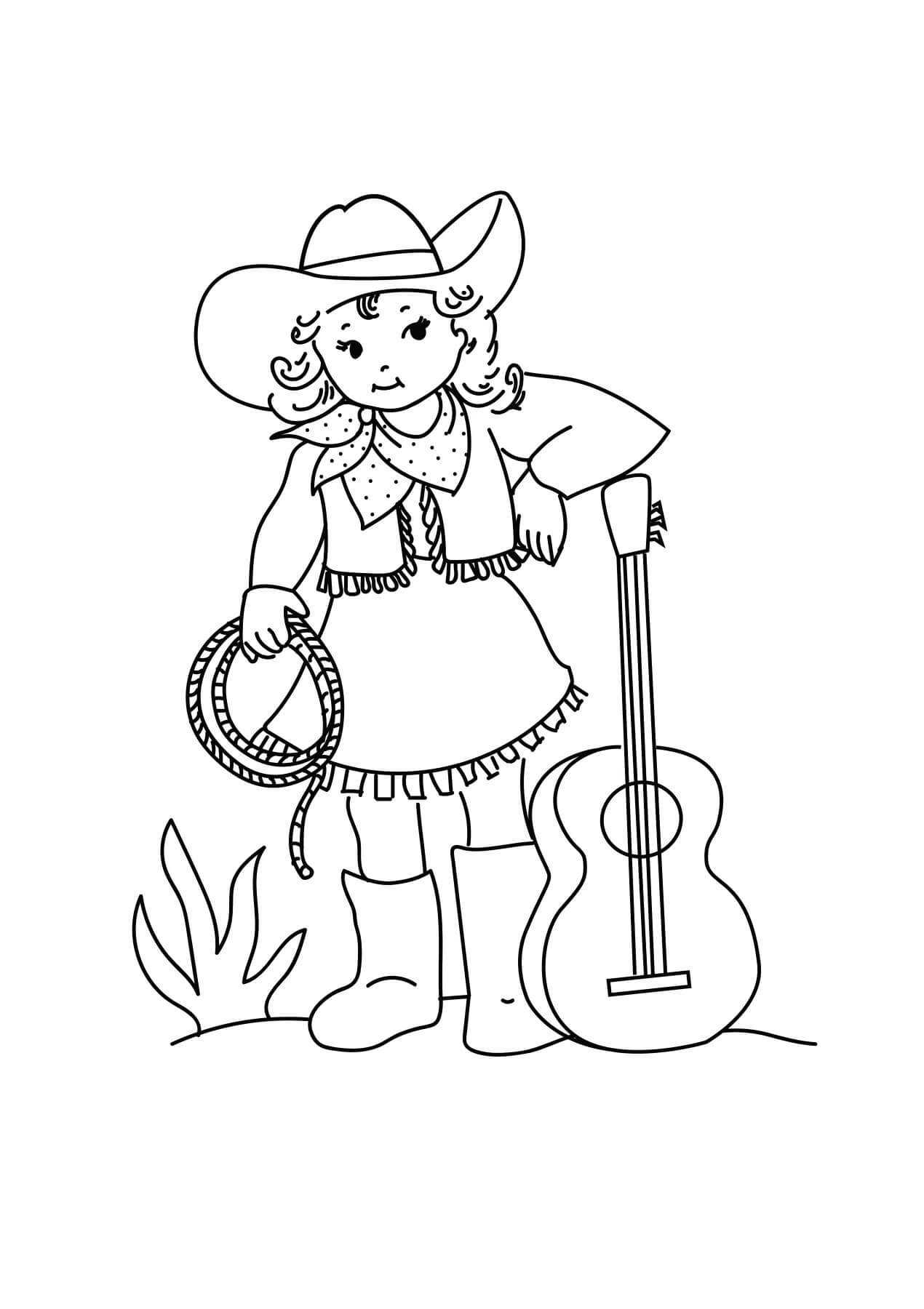 Mädchen-Cowboy mit Gitarre