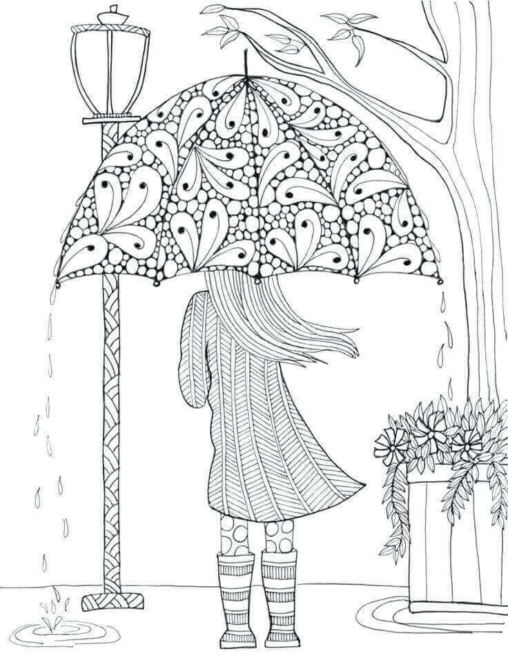 Mädchen mit Regenschirm-Mandala im Regen