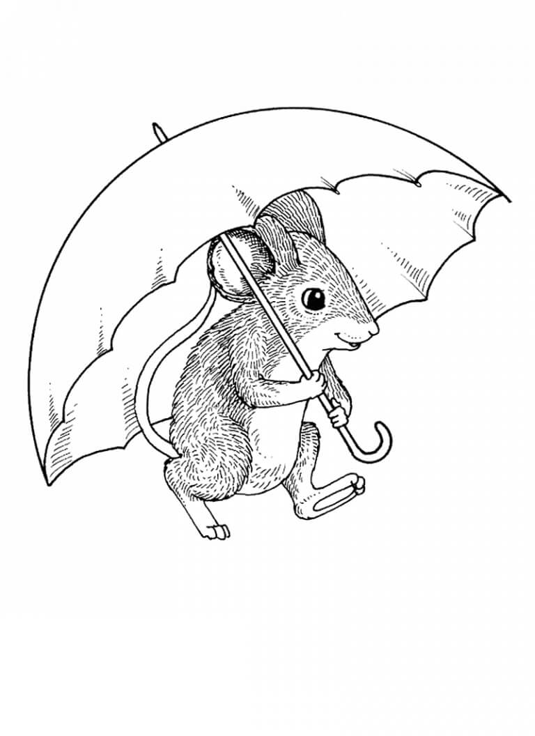 Maus hält Regenschirm