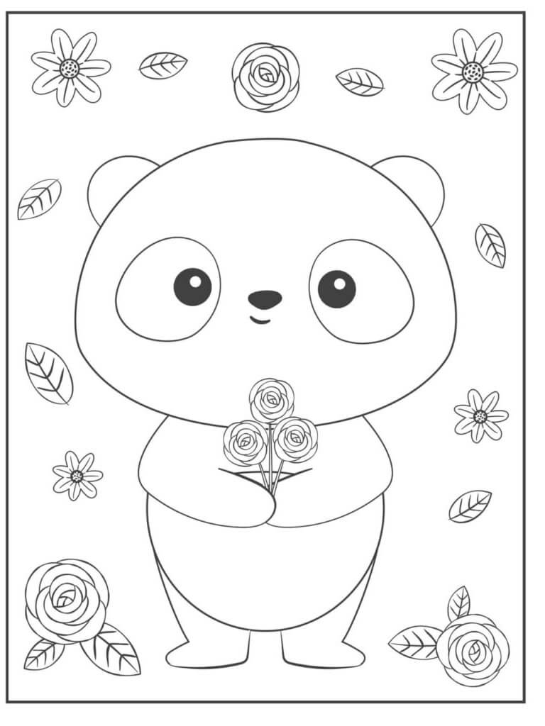 Panda mit Blumen