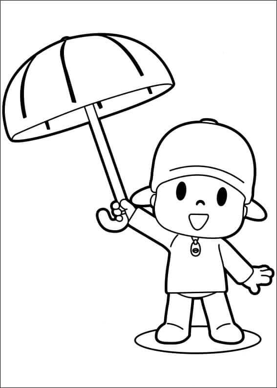 Pocoyo hält Regenschirm