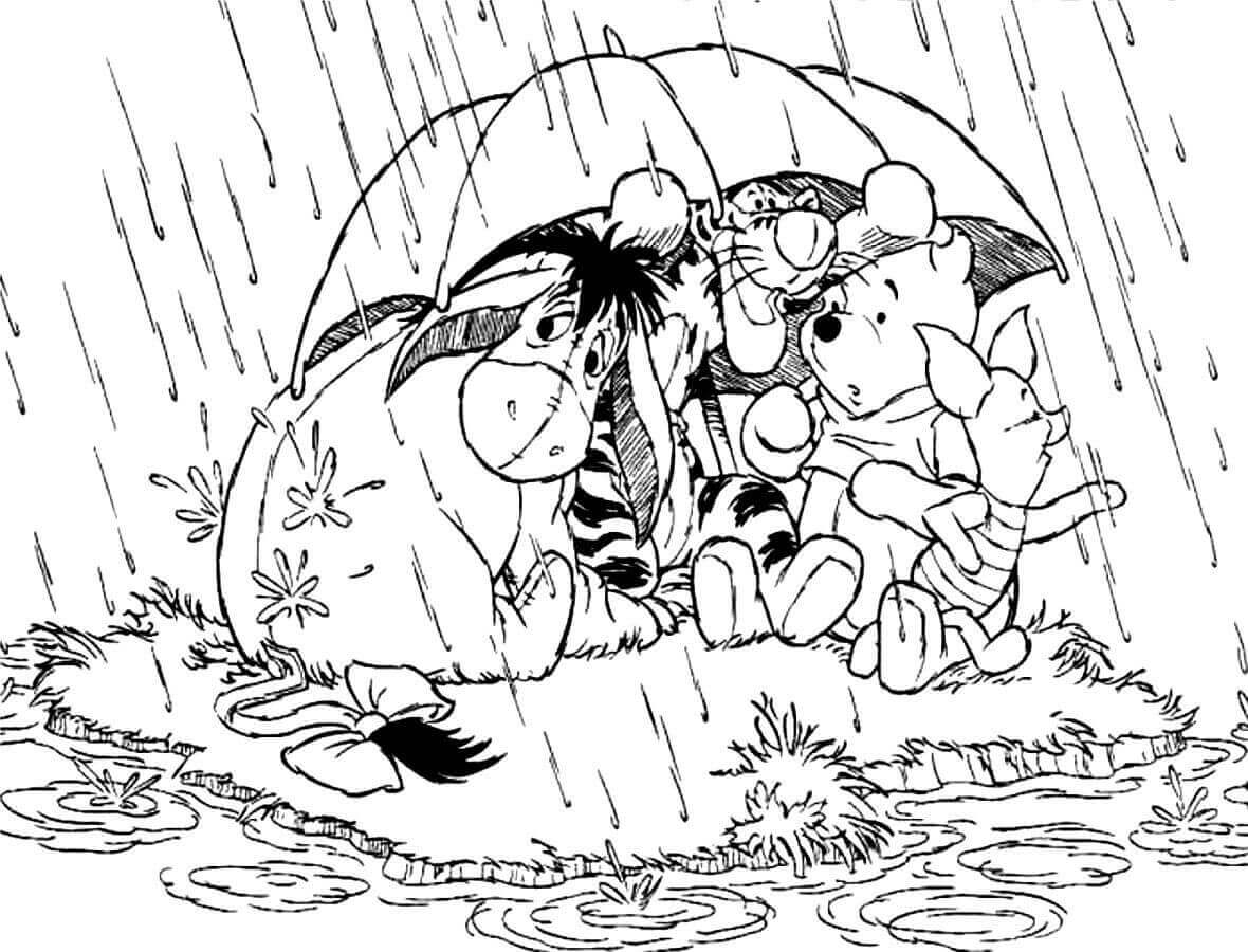 Pooh Bär und Zwei Freunde vor dem Regen Geschützt
