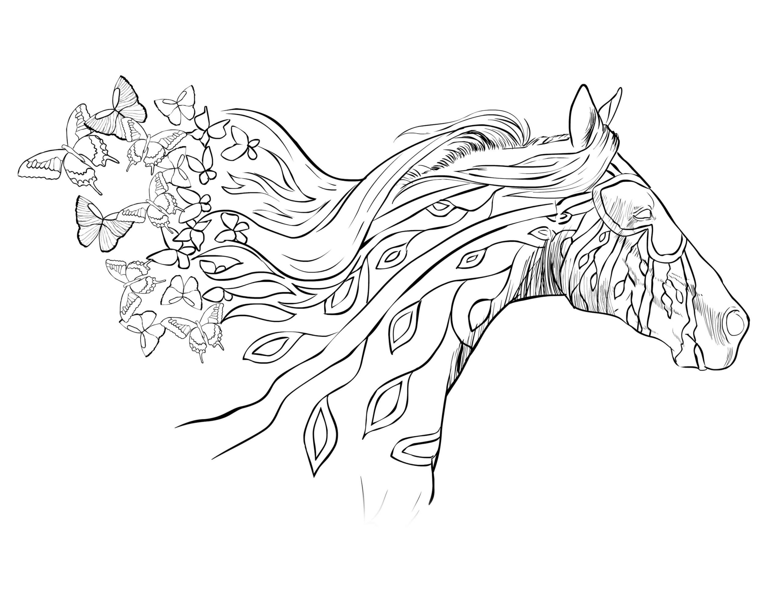 Porträt eines Pferdes mit Schmetterlings-Mandala