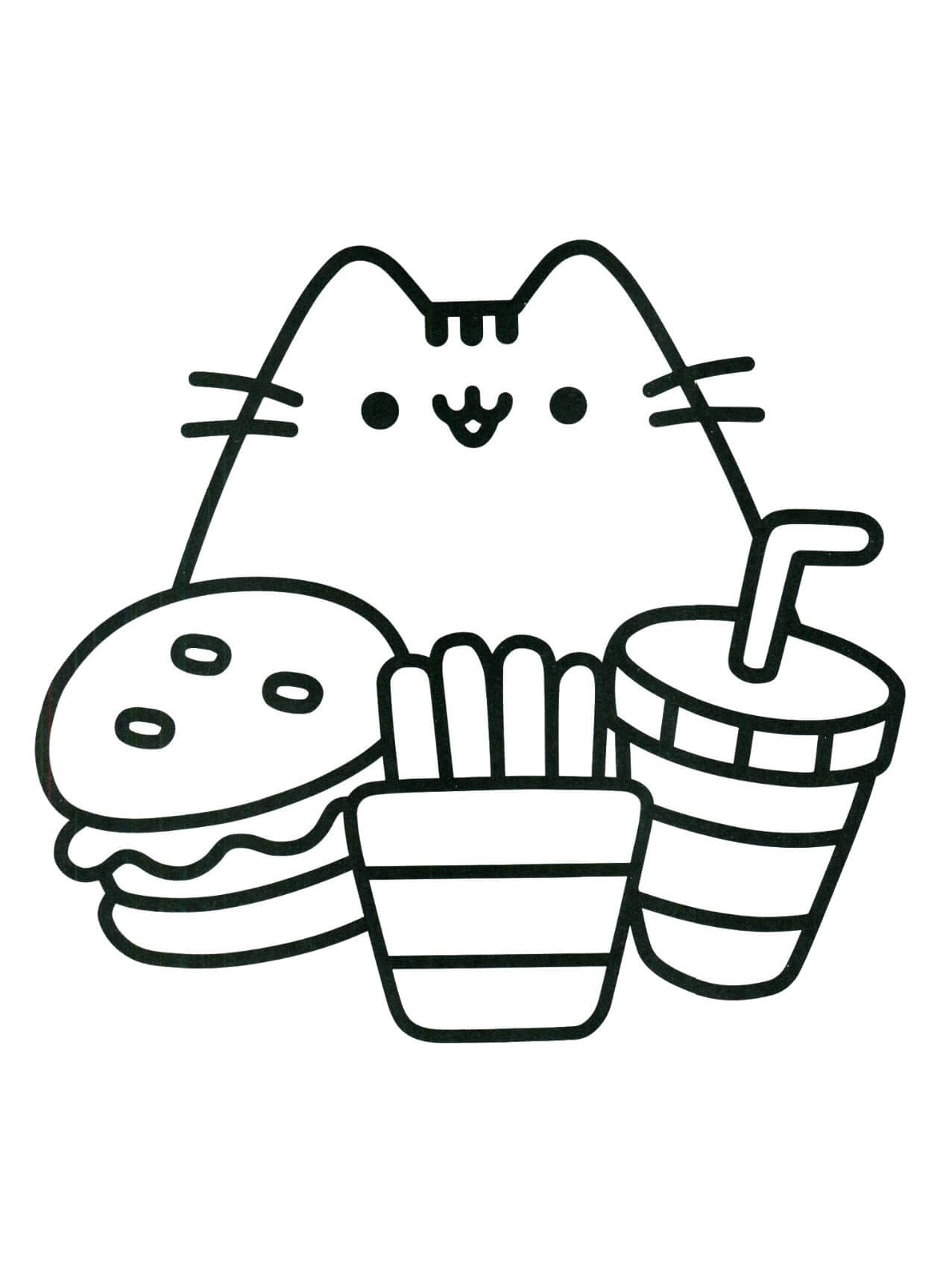 Pusheen-Katze mit Nahrung