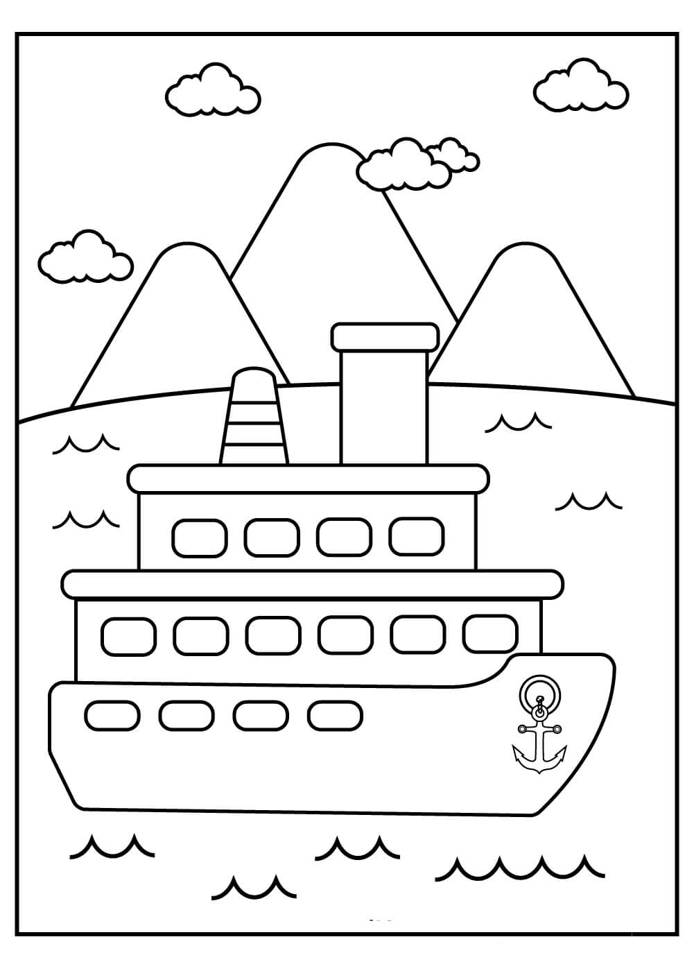 Schiff und Berge mit Wolken