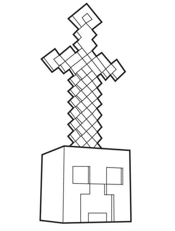Ausmalbilder Schwert im Kopf Zombie von Minecraft