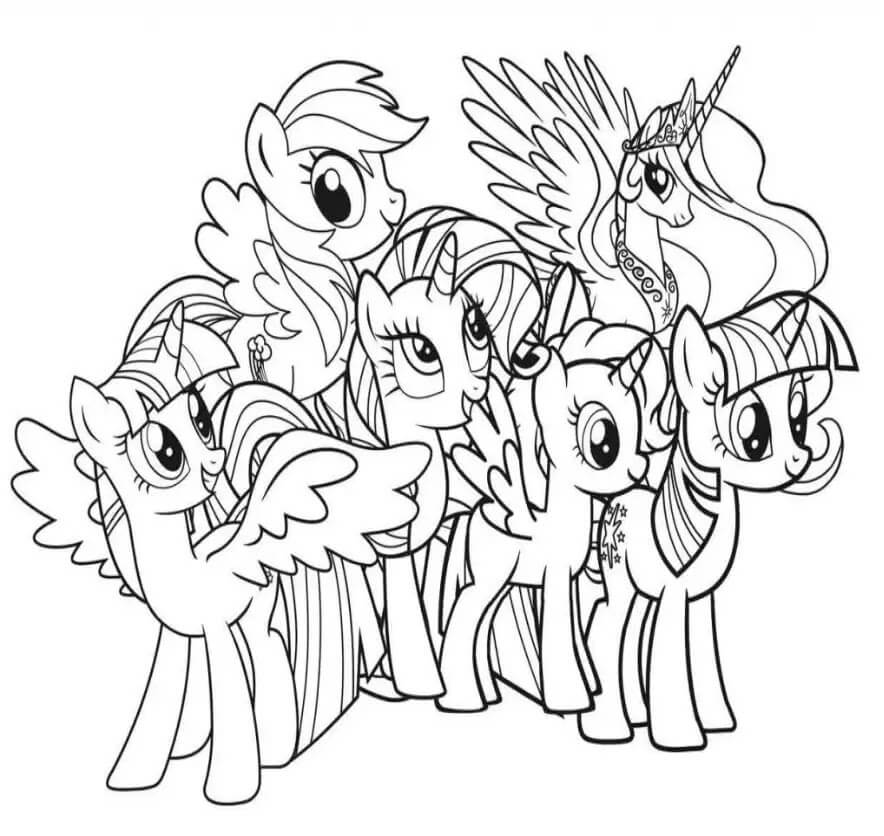 Sechs Einhörner von My Little Pony