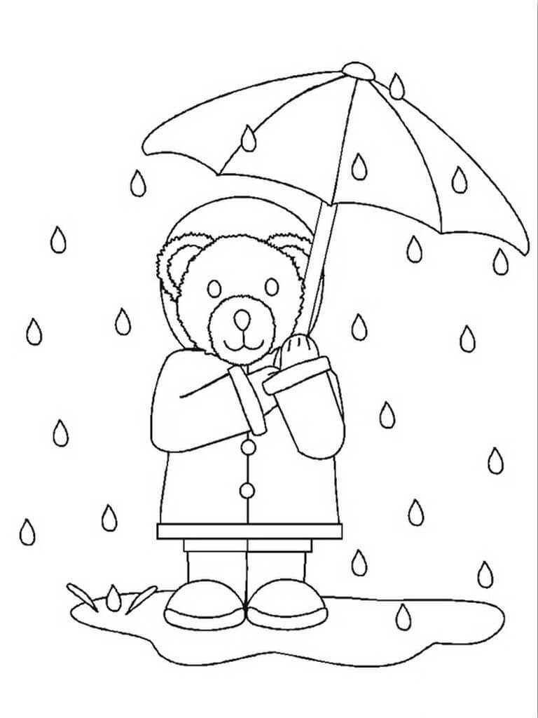 Teddybär hält Regenschirm im Regen