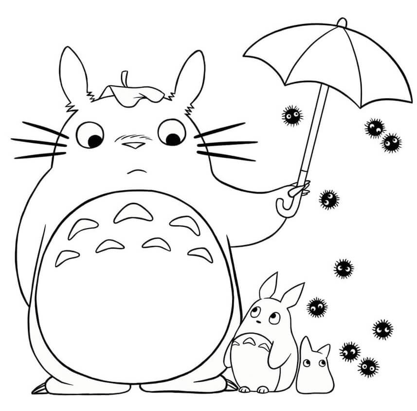 Totoro hält Regenschirm