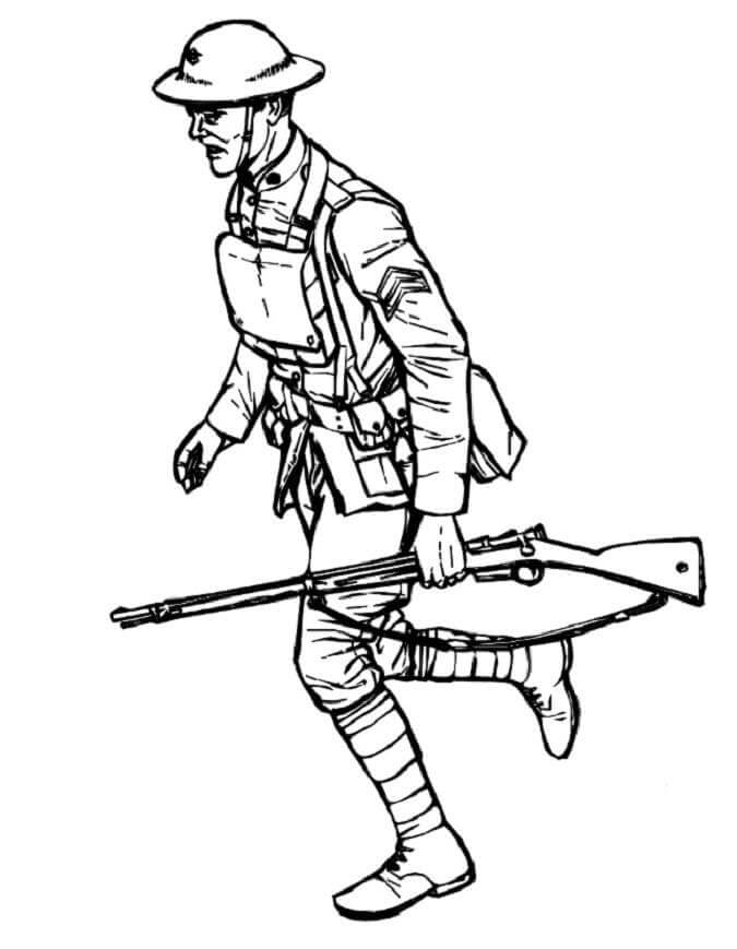 Zeichnender Soldat mit Ak 47
