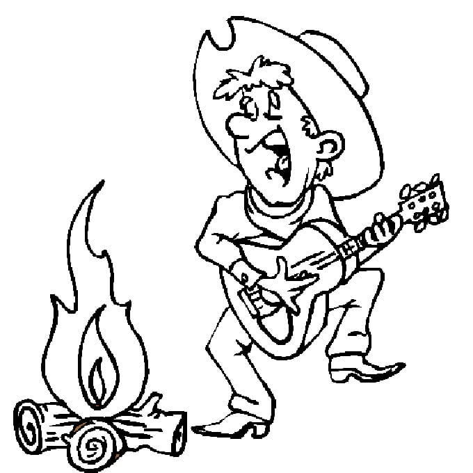 Zeichnung Cowboy Gitarre Spielen