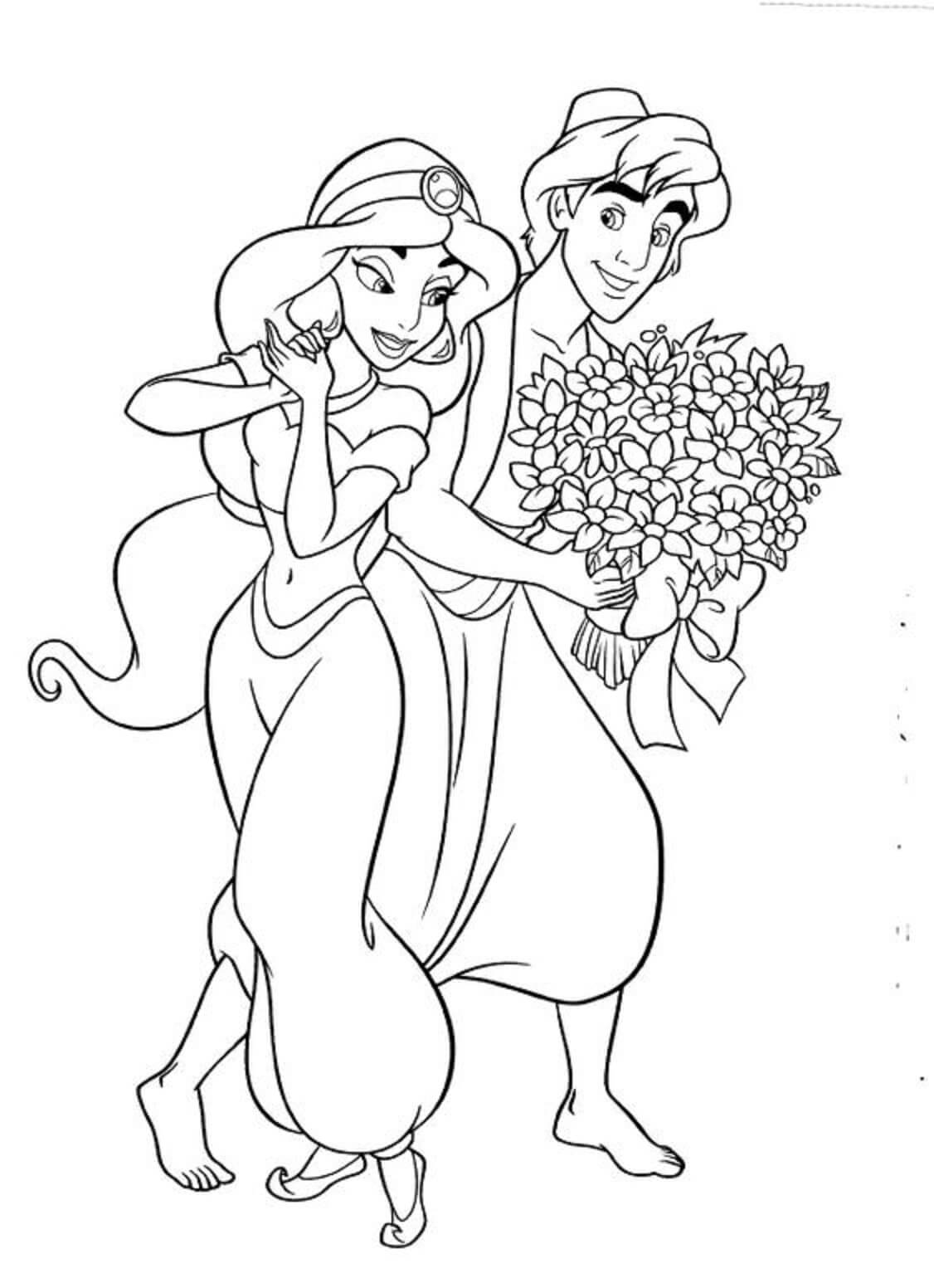 Aladdin hat einen Blumenstrauß für Jasmin