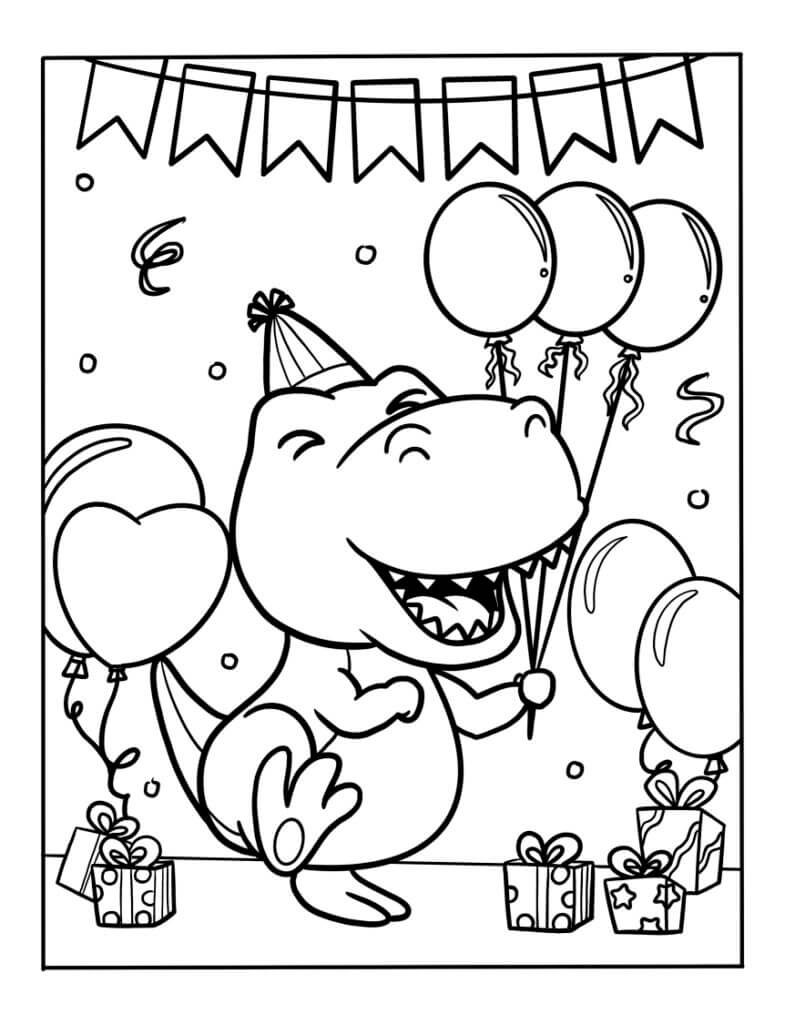 Glücklicher Dinosaurier in alles Gute zum Geburtstag
