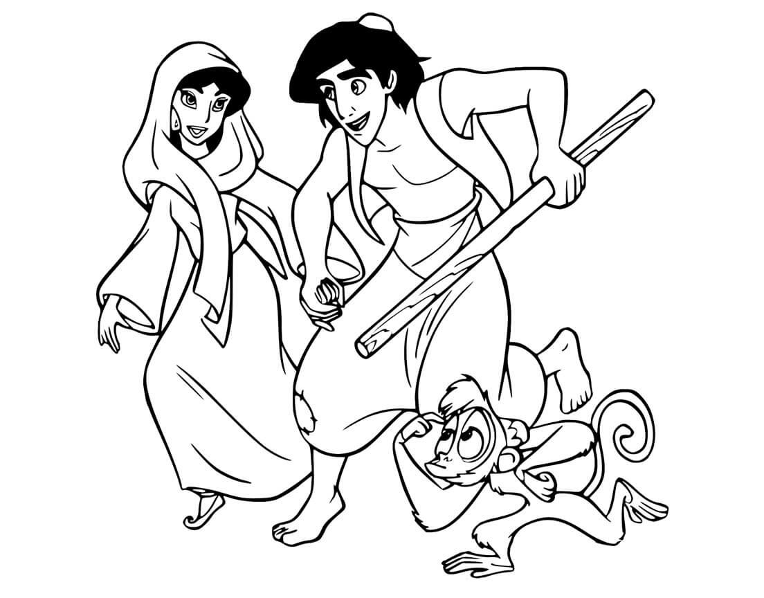 Lustiger Aladdin und Jasmin mit Affen