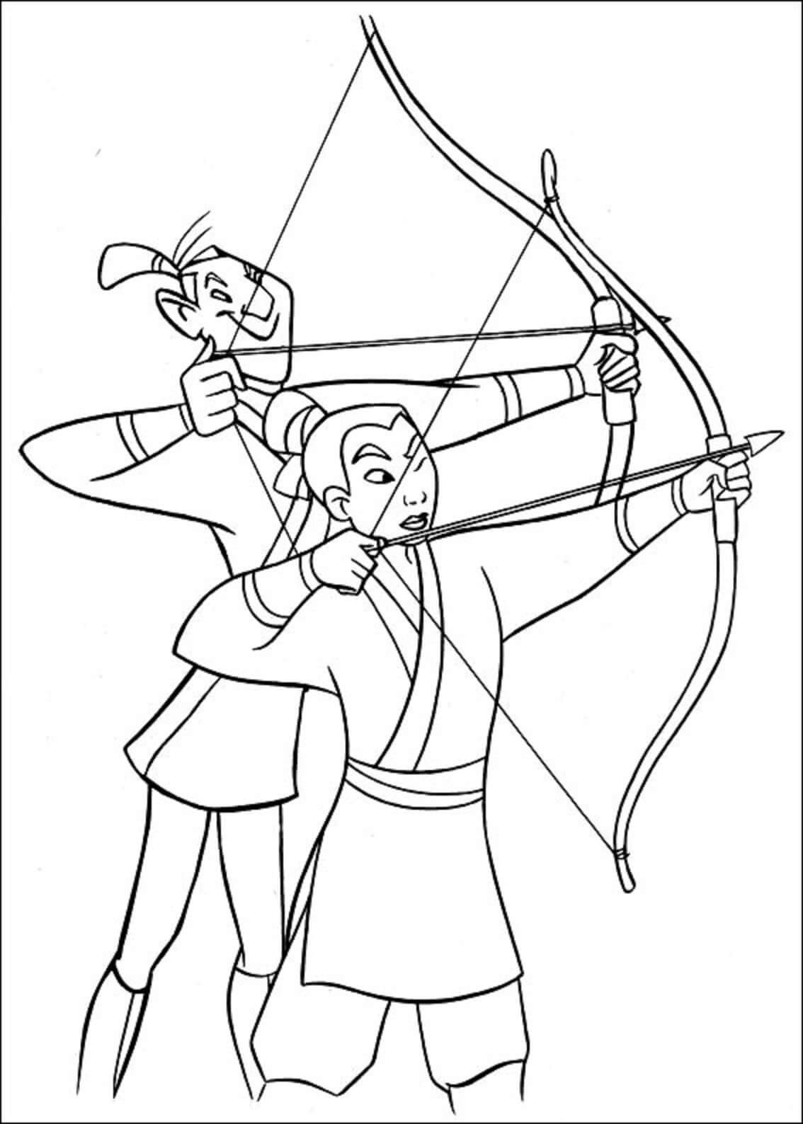Mulan und Ling üben Bogenschießen