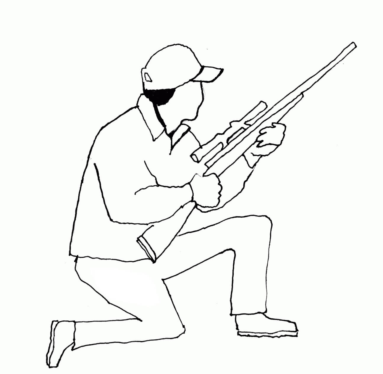 Zeichnender Jäger mit Waffe