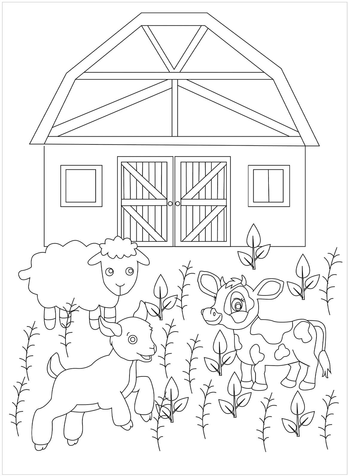 Zwei Baby-Schafe und Baby-Kuh im Bauernhof