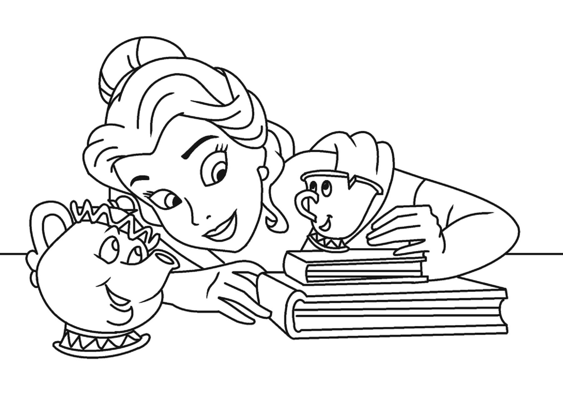 Belle mit Freunden und Büchern