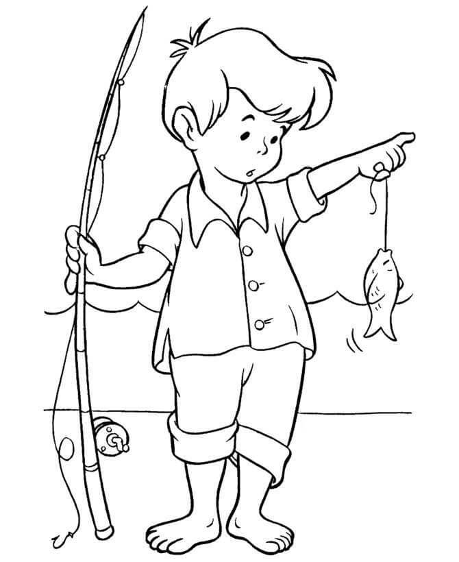 Der Junge Fischt im Sommer