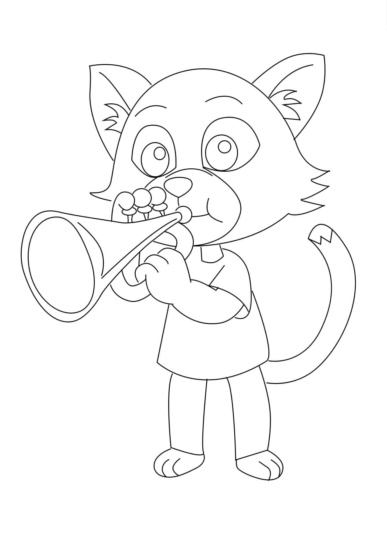 Katze, die die Trompete Spielt