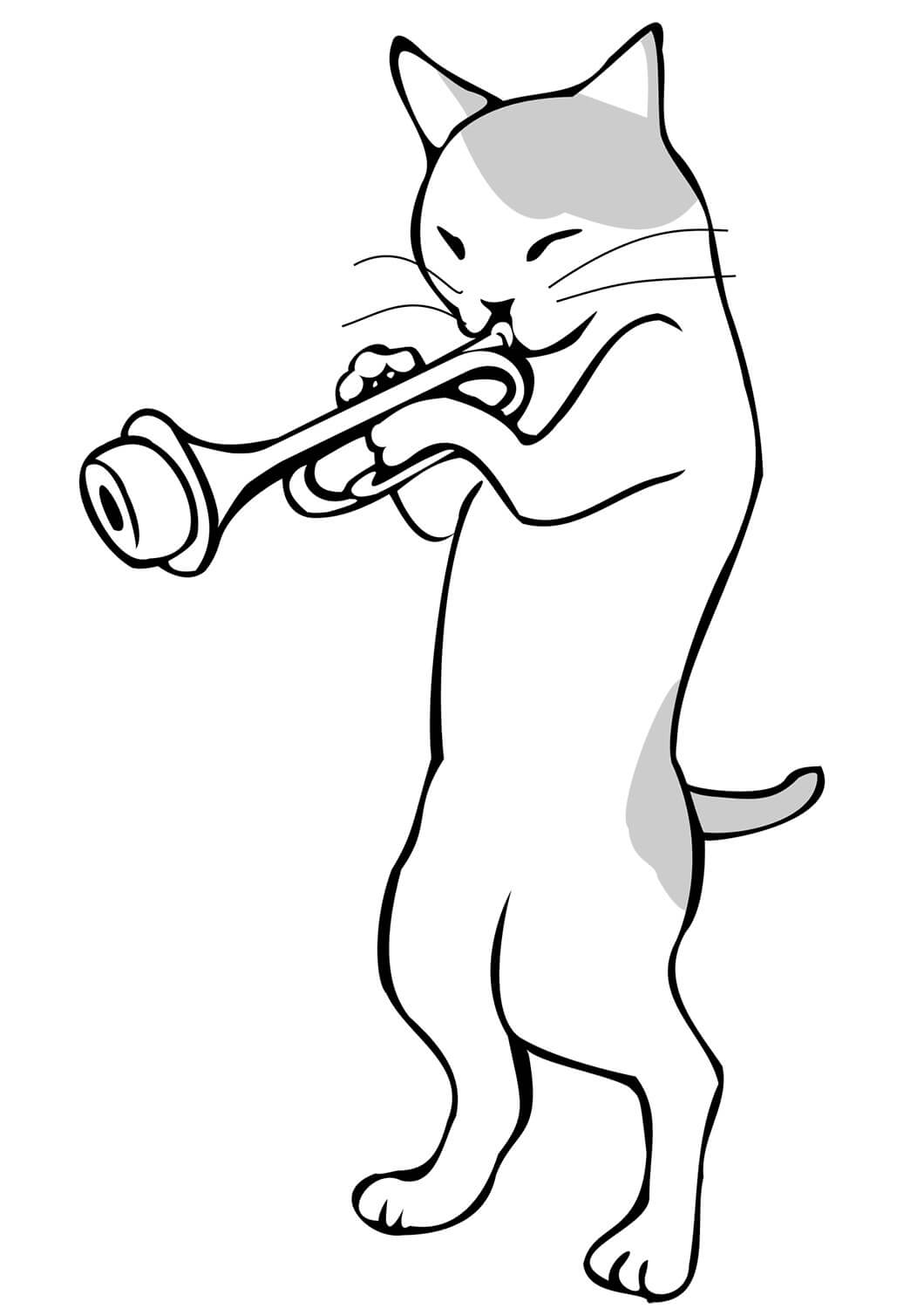 Katze, die eine Trompete Spielt
