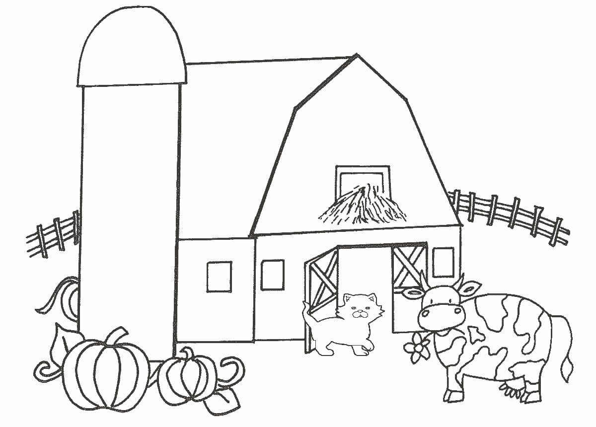 Katze und Kuh auf Einem Bauernhof