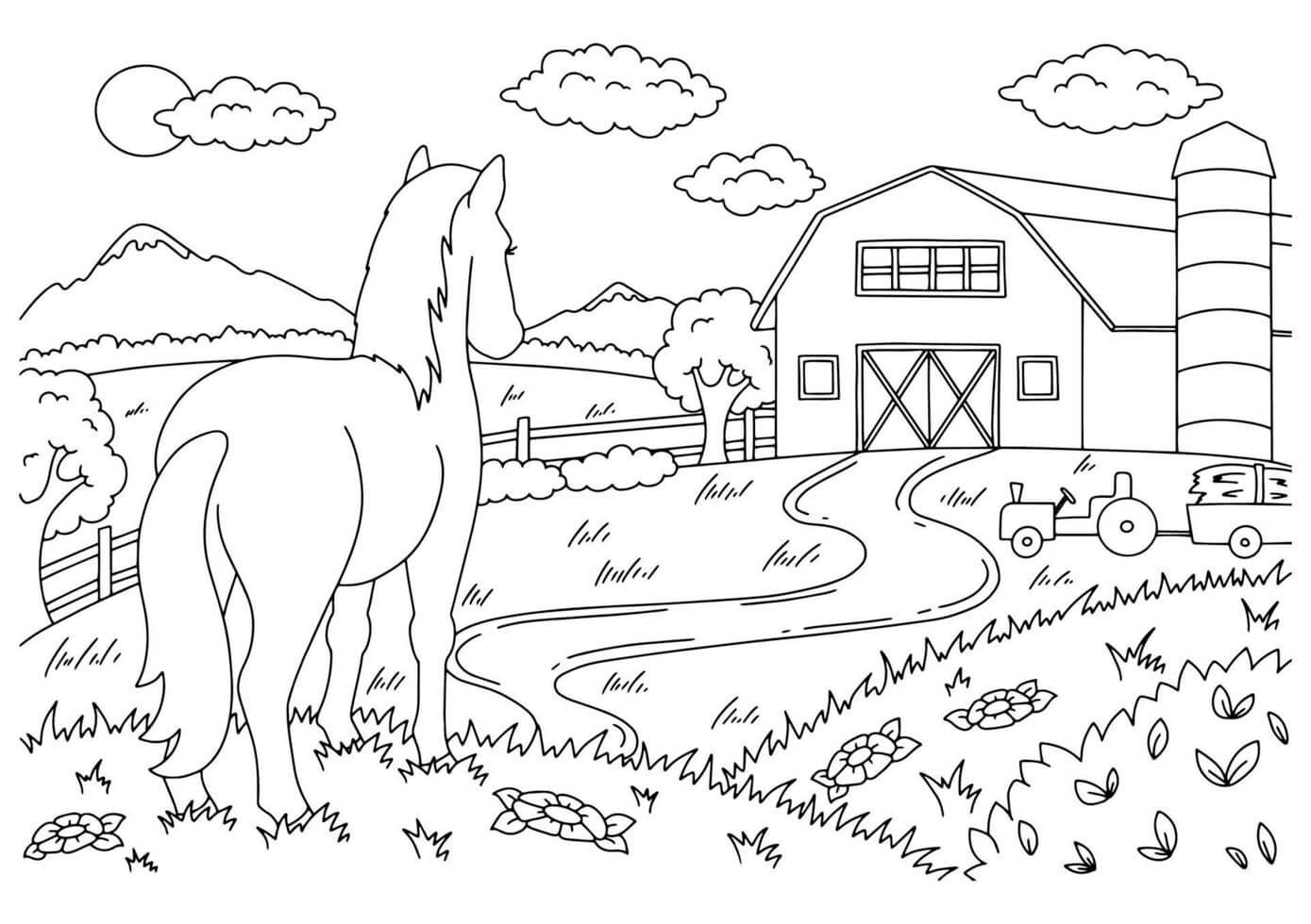 Pferd, das im Bauernhof Schaut