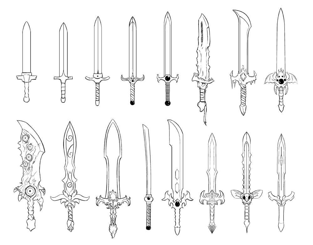 Schwerter zum Ausmalen - Kostenlos Malvorlagen und Ausmalbilder zum