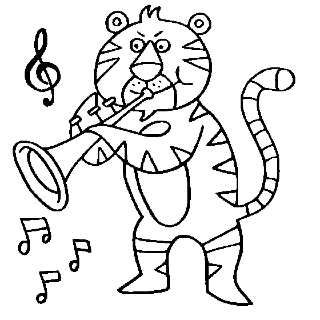 Zeichnung des die Trompete Spielenden Tigers