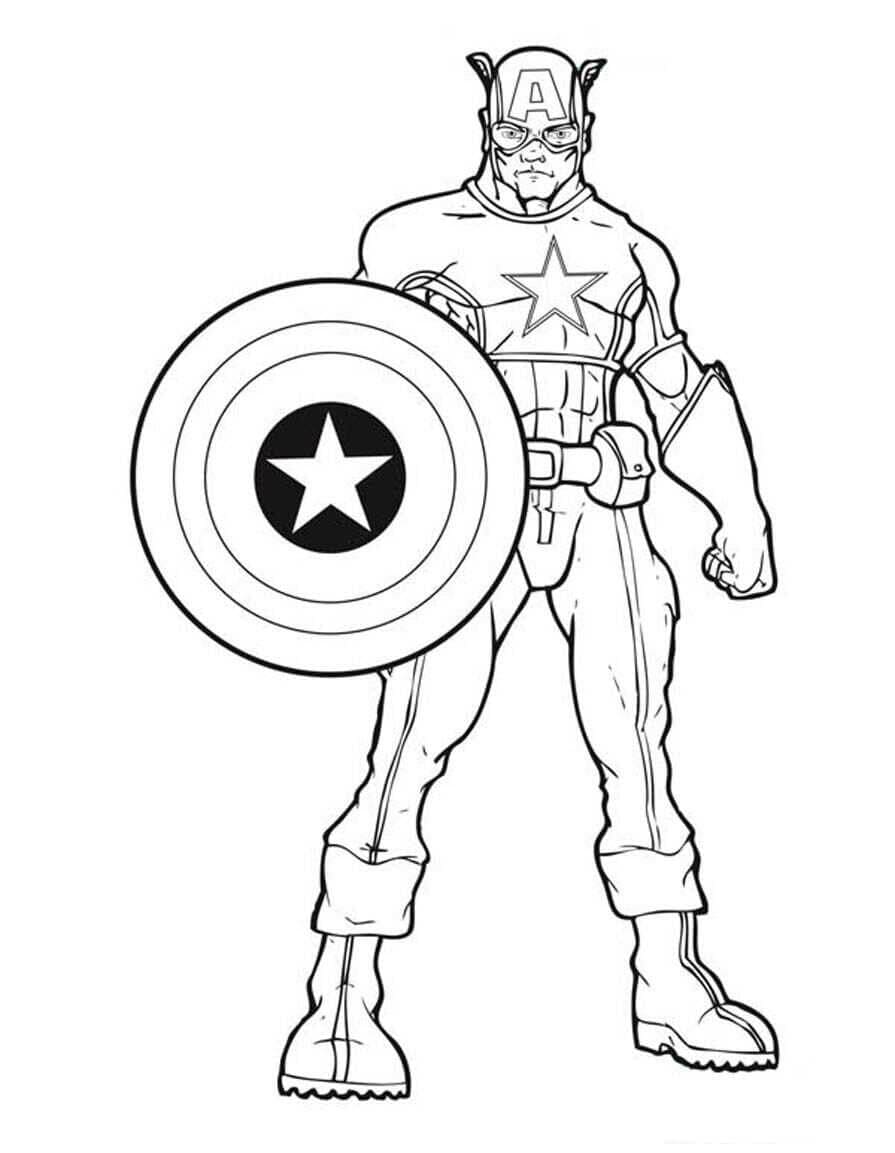 Cartoon Captain America steht